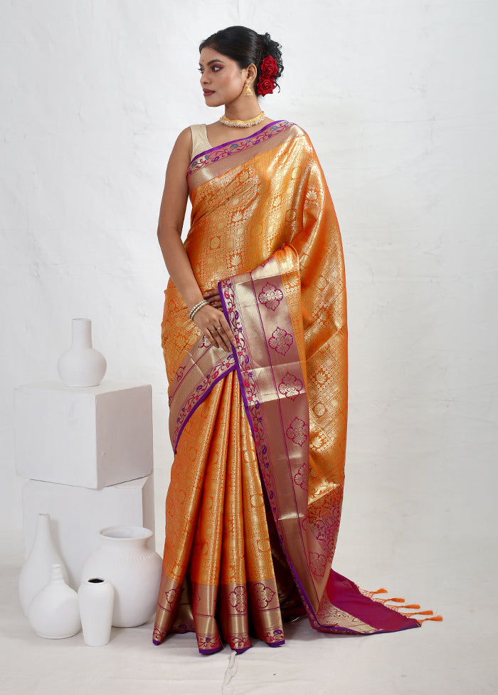 Orange Dupion Silk Saree With Blouse Piece - Indian Silk House Agencies