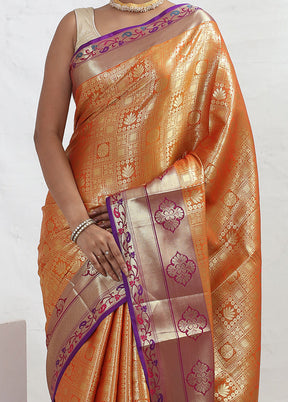 Orange Dupion Silk Saree With Blouse Piece - Indian Silk House Agencies