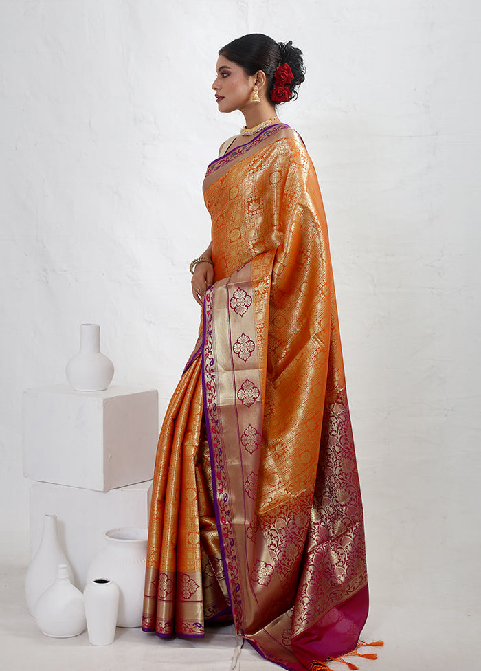 Orange Dupion Silk Saree With Blouse Piece - Indian Silk House Agencies