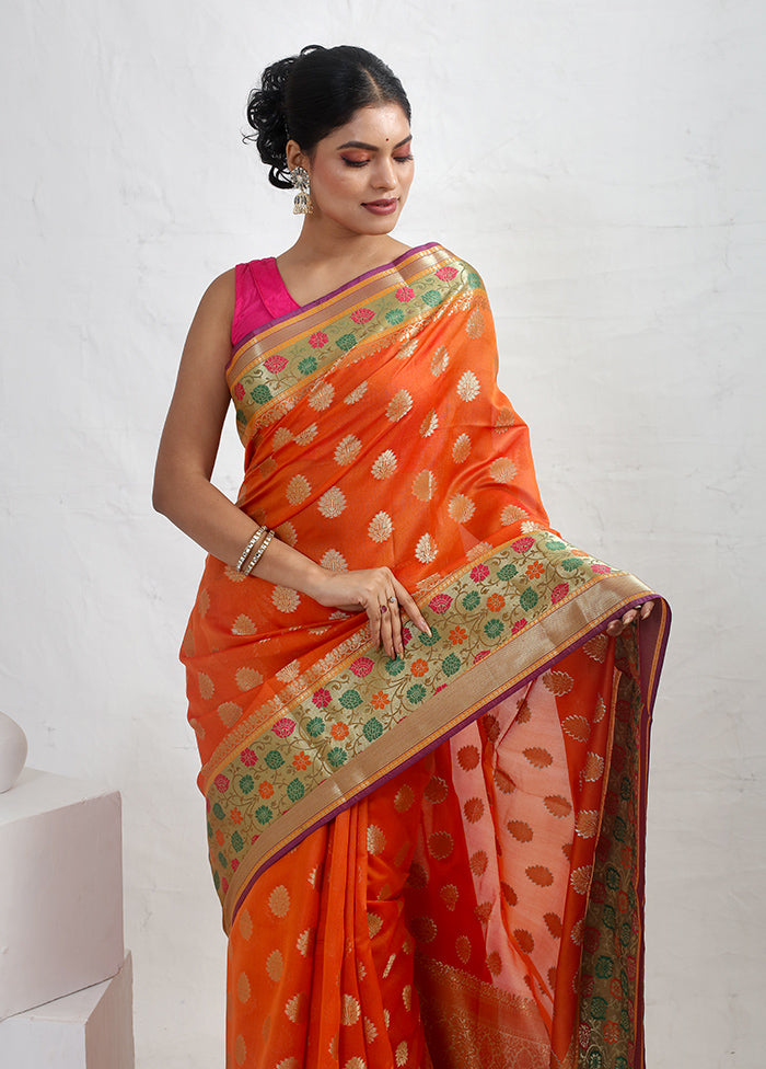 Orange Kota Cotton Saree With Blouse Piece - Indian Silk House Agencies