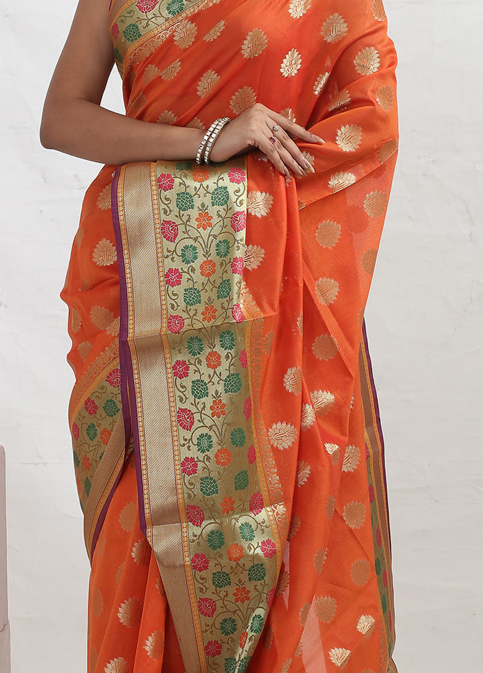 Orange Kota Cotton Saree With Blouse Piece - Indian Silk House Agencies