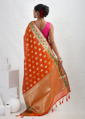 Orange Kota Cotton Saree With Blouse Piece - Indian Silk House Agencies