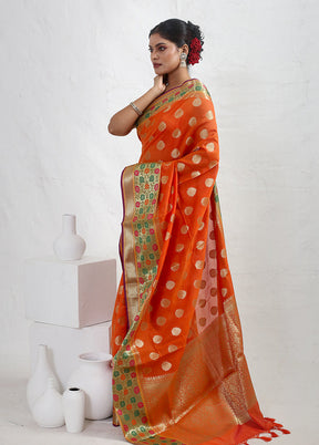 Orange Kota Cotton Saree With Blouse Piece - Indian Silk House Agencies