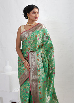 Green Kora Silk Saree With Blouse Piece - Indian Silk House Agencies