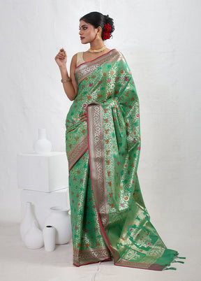 Green Kora Silk Saree With Blouse Piece - Indian Silk House Agencies