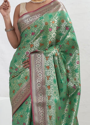 Green Kora Silk Saree With Blouse Piece - Indian Silk House Agencies