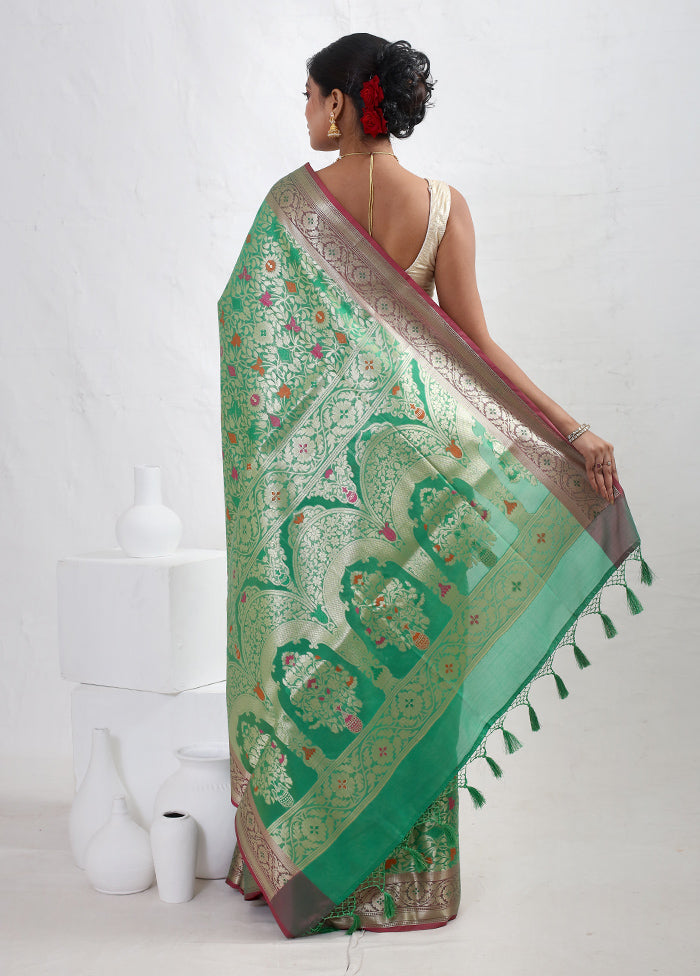 Green Kora Silk Saree With Blouse Piece - Indian Silk House Agencies