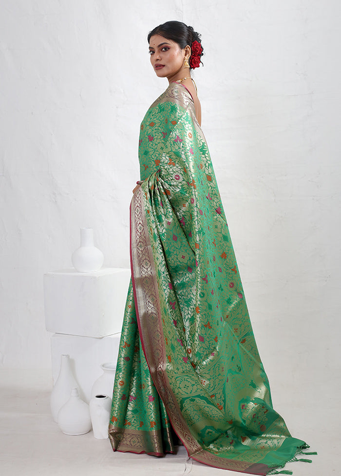 Green Kora Silk Saree With Blouse Piece - Indian Silk House Agencies