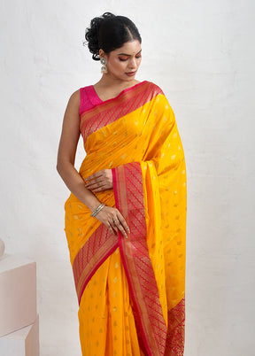 Yellow Dupion Silk Saree With Blouse Piece - Indian Silk House Agencies