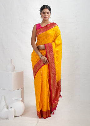 Yellow Dupion Silk Saree With Blouse Piece - Indian Silk House Agencies