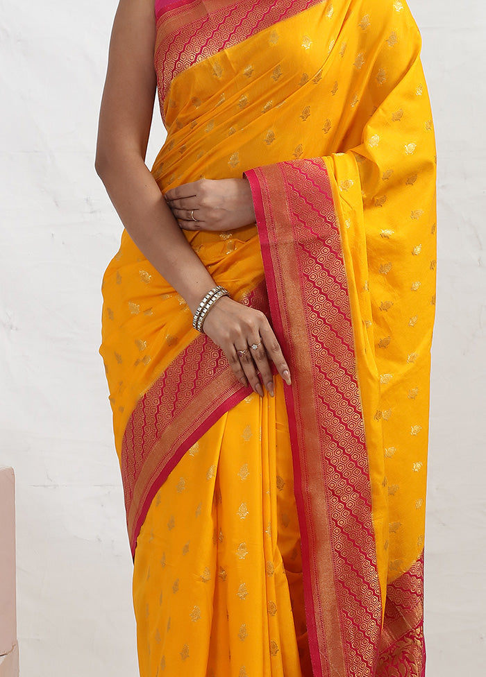 Yellow Dupion Silk Saree With Blouse Piece - Indian Silk House Agencies