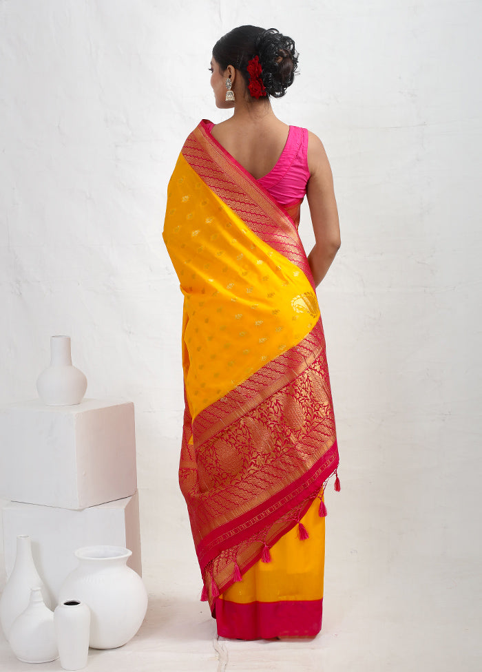 Yellow Dupion Silk Saree With Blouse Piece - Indian Silk House Agencies