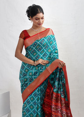 Blue Dupion Silk Saree With Blouse Piece - Indian Silk House Agencies