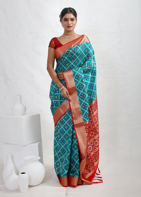 Blue Dupion Silk Saree With Blouse Piece - Indian Silk House Agencies