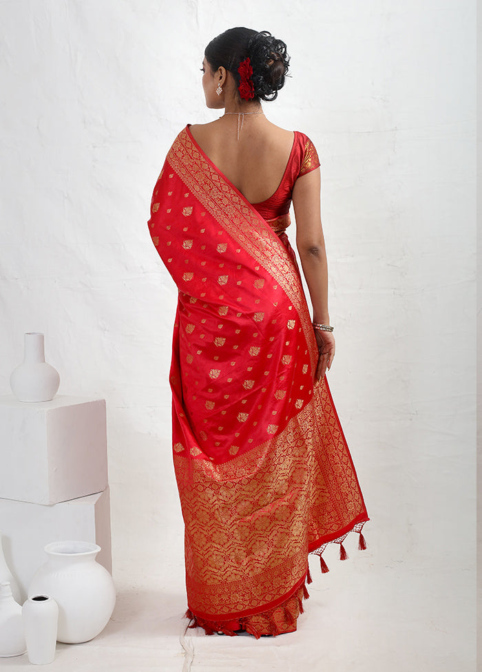 Red Dupion Silk Saree With Blouse Piece - Indian Silk House Agencies