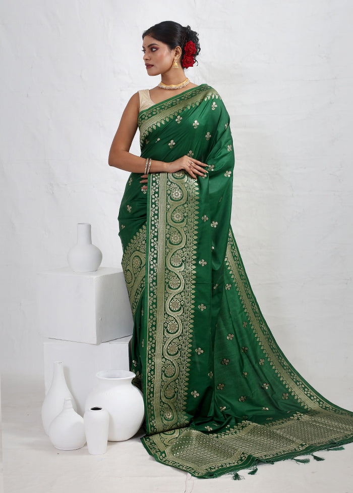 Green Dupion Silk Saree With Blouse Piece - Indian Silk House Agencies