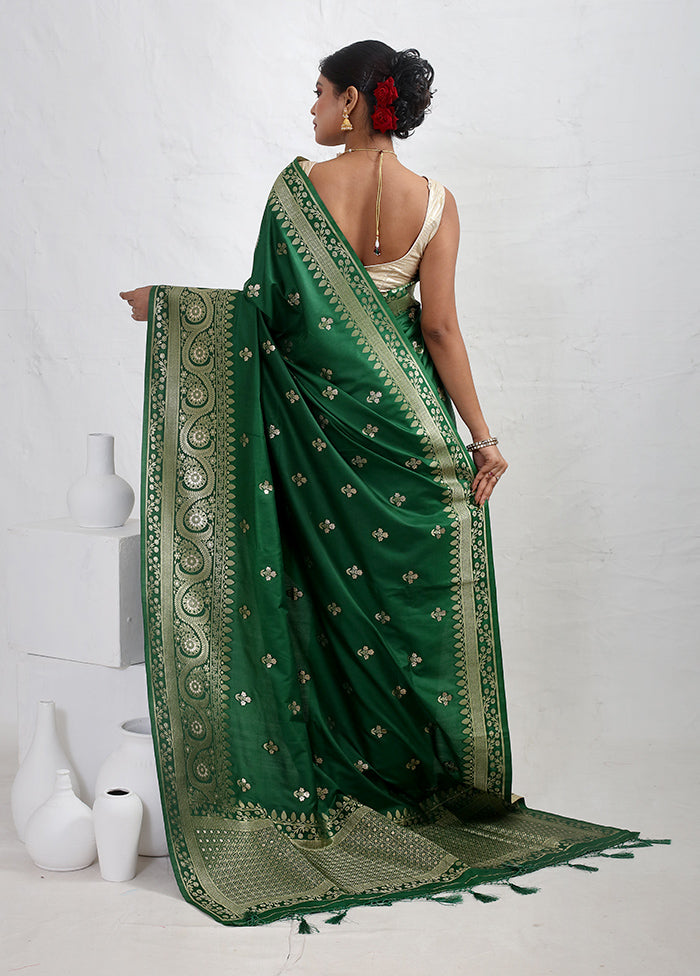 Green Dupion Silk Saree With Blouse Piece - Indian Silk House Agencies