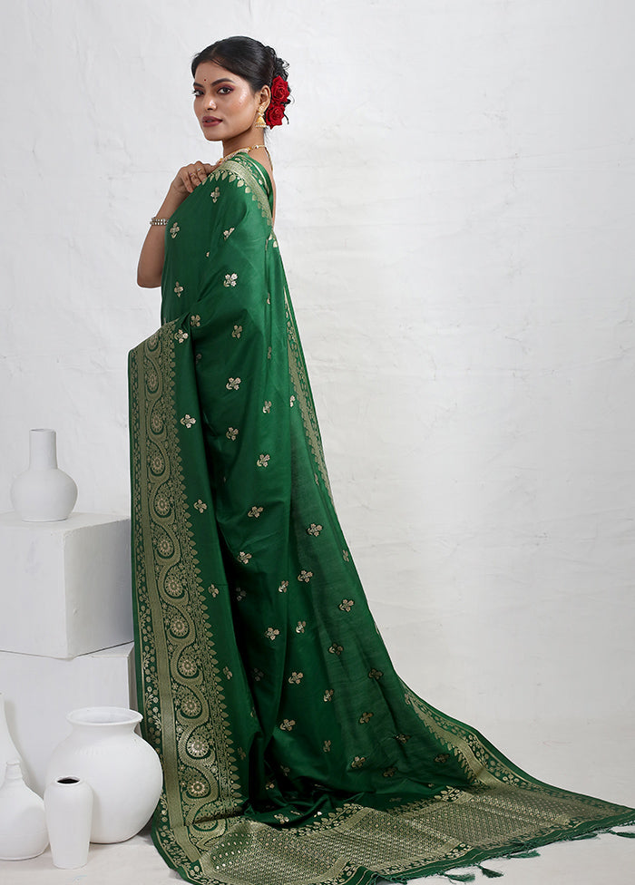 Green Dupion Silk Saree With Blouse Piece - Indian Silk House Agencies