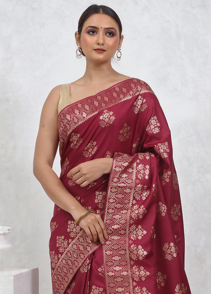 Maroon Dupion Silk Saree With Blouse Piece