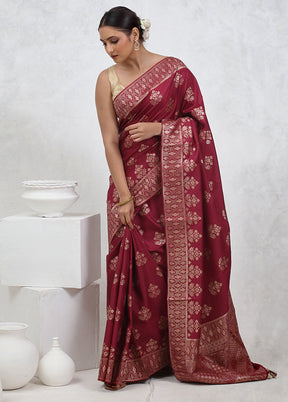 Maroon Dupion Silk Saree With Blouse Piece