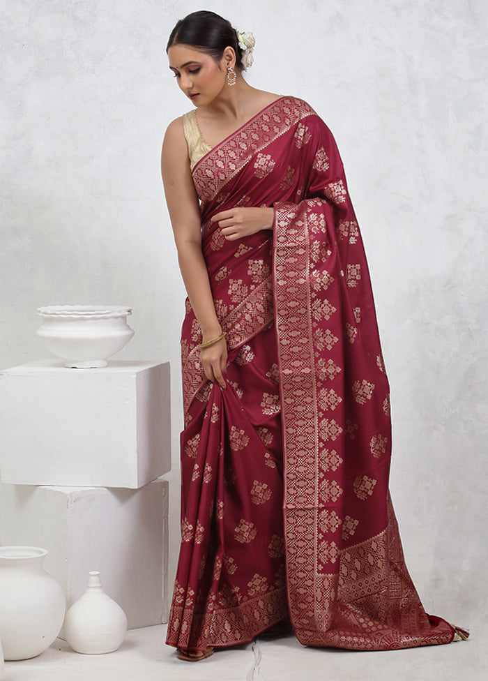 Maroon Dupion Silk Saree With Blouse Piece