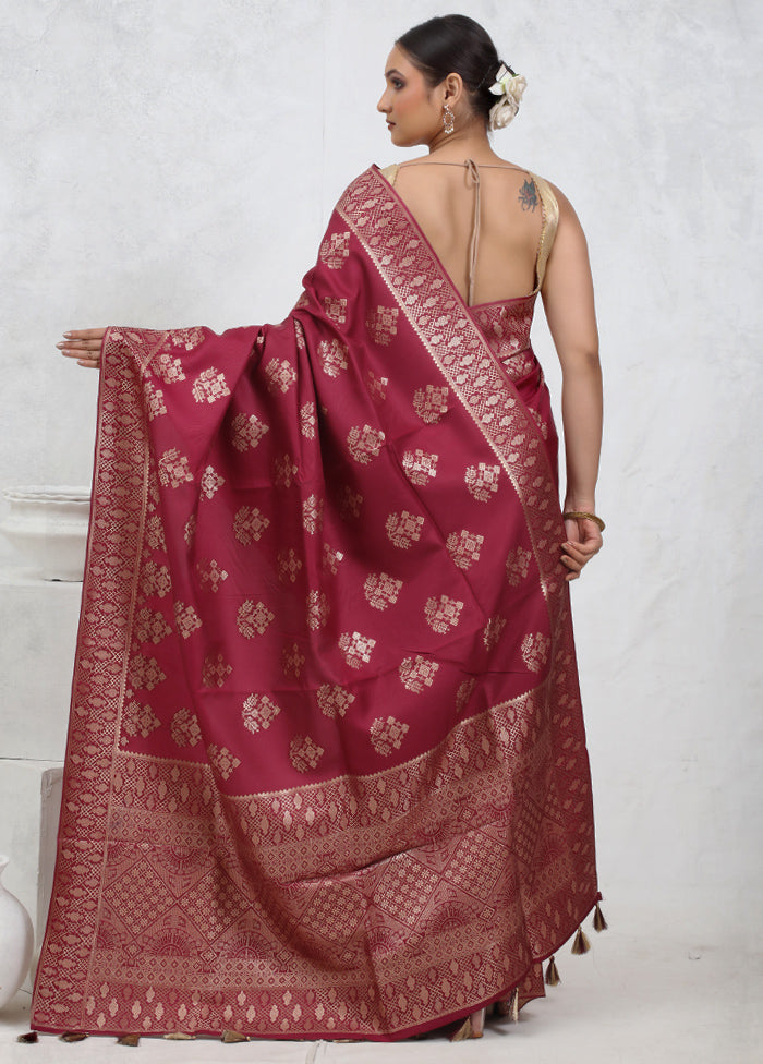 Maroon Dupion Silk Saree With Blouse Piece