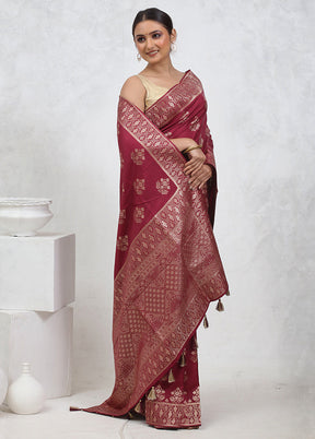 Maroon Dupion Silk Saree With Blouse Piece