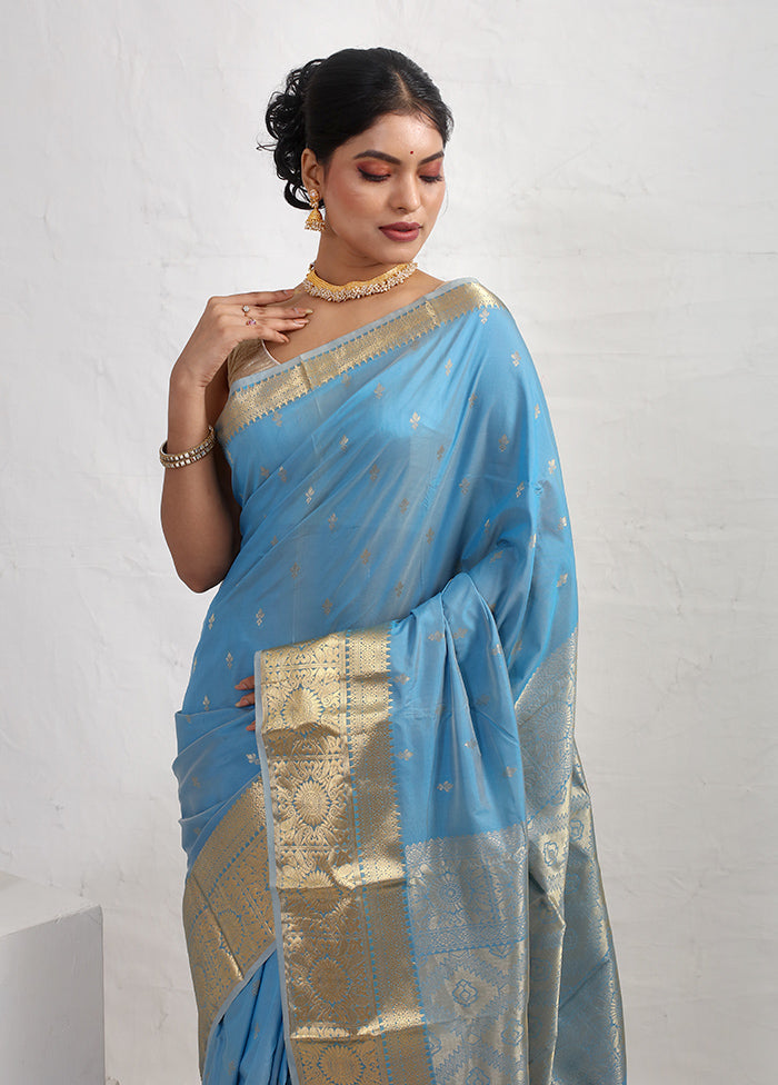 Blue Kanjivaram Silk Saree With Blouse Piece - Indian Silk House Agencies