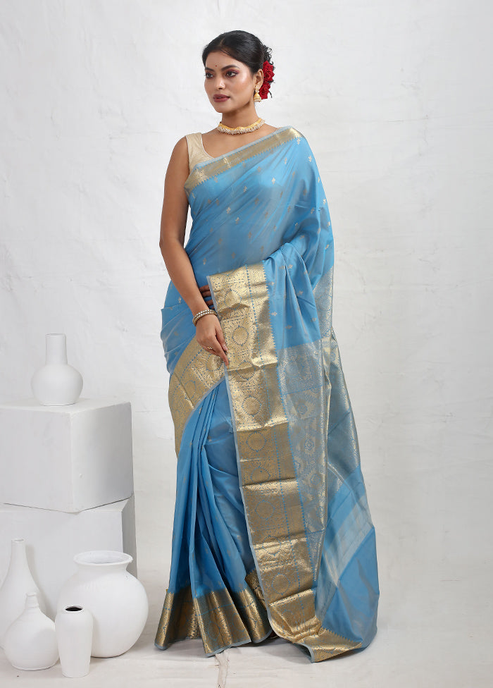 Blue Kanjivaram Silk Saree With Blouse Piece - Indian Silk House Agencies