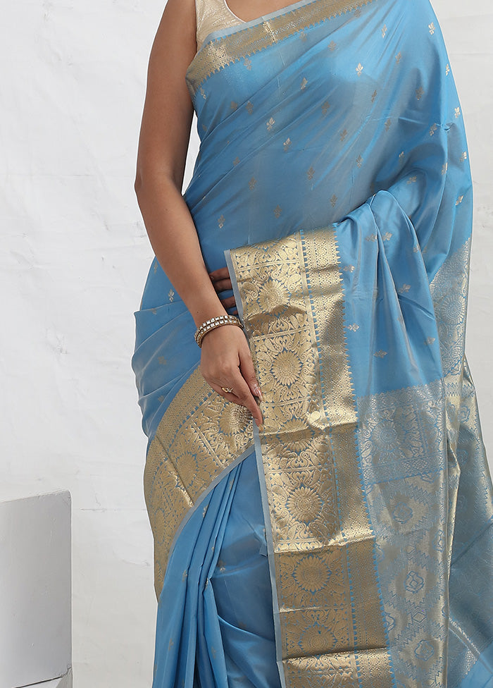 Blue Kanjivaram Silk Saree With Blouse Piece - Indian Silk House Agencies