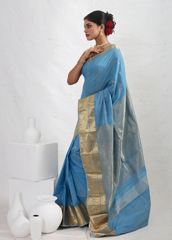 Blue Kanjivaram Silk Saree With Blouse Piece - Indian Silk House Agencies