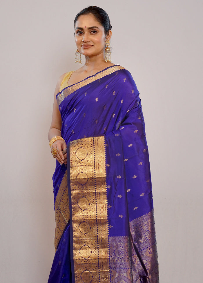 Blue Kanjivaram Silk Saree With Blouse Piece - Indian Silk House Agencies