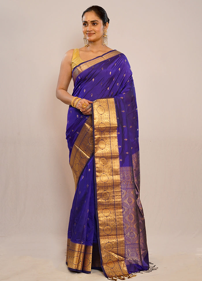 Blue Kanjivaram Silk Saree With Blouse Piece - Indian Silk House Agencies