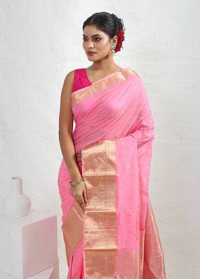 Pink Kanjivaram Silk Saree With Blouse Piece - Indian Silk House Agencies