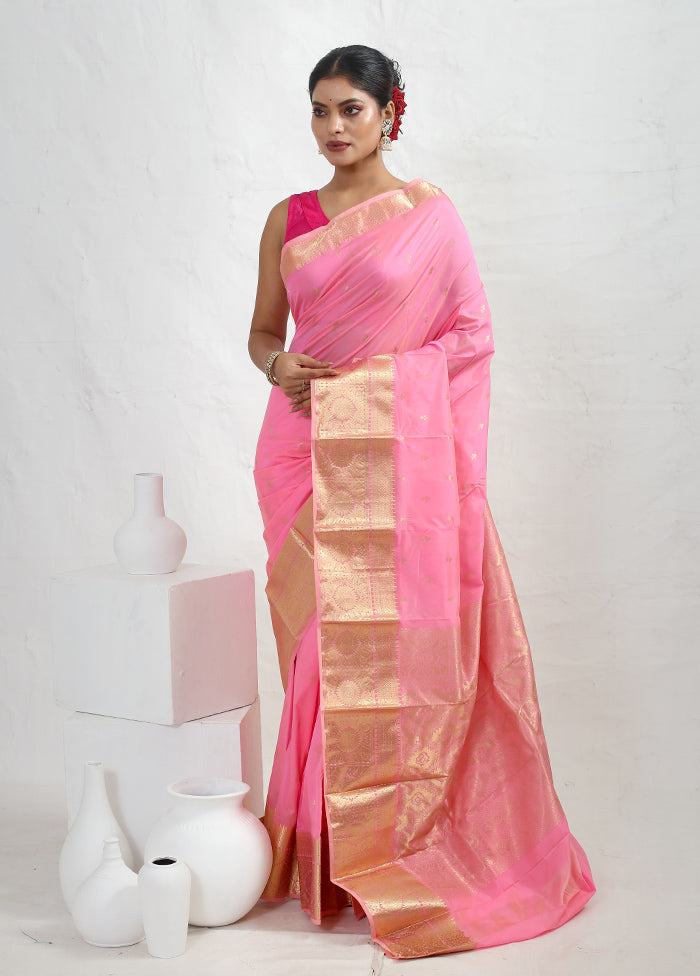 Pink Kanjivaram Silk Saree With Blouse Piece - Indian Silk House Agencies