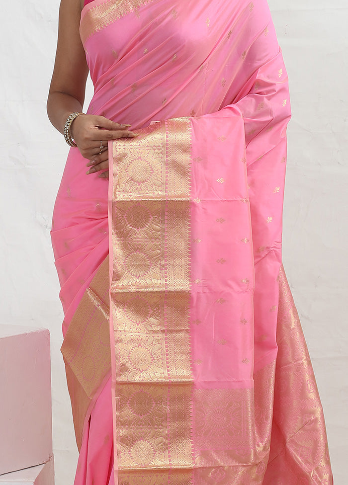 Pink Kanjivaram Silk Saree With Blouse Piece - Indian Silk House Agencies