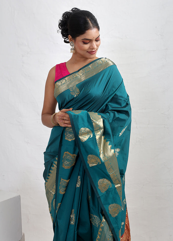 Blue Kanjivaram Silk Saree With Blouse Piece - Indian Silk House Agencies