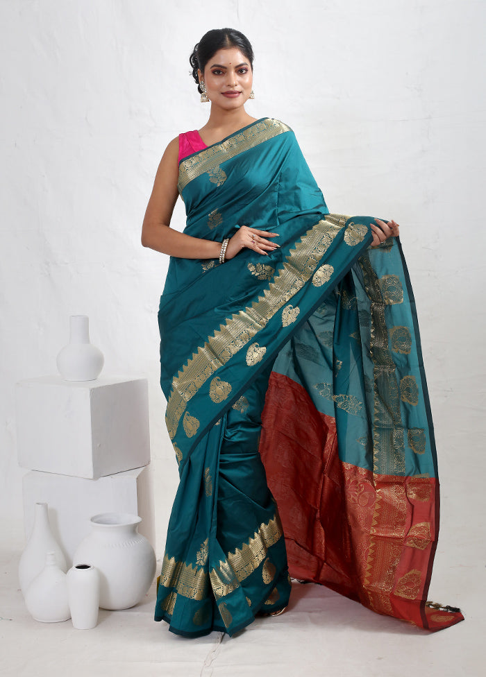 Blue Kanjivaram Silk Saree With Blouse Piece - Indian Silk House Agencies