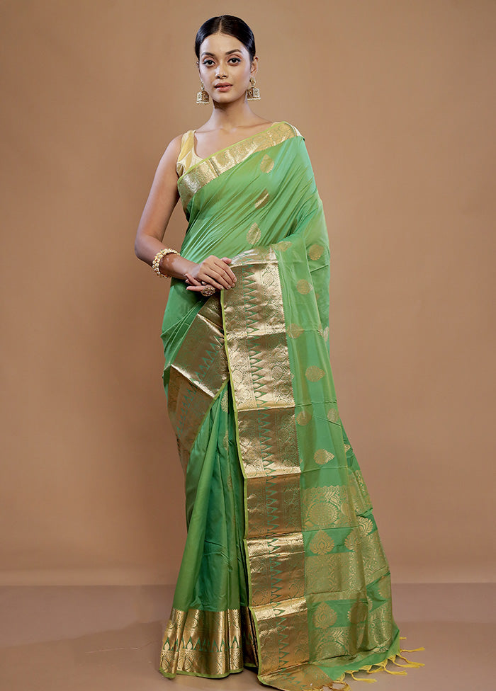 Green Kanjivaram Silk Saree With Blouse Piece - Indian Silk House Agencies