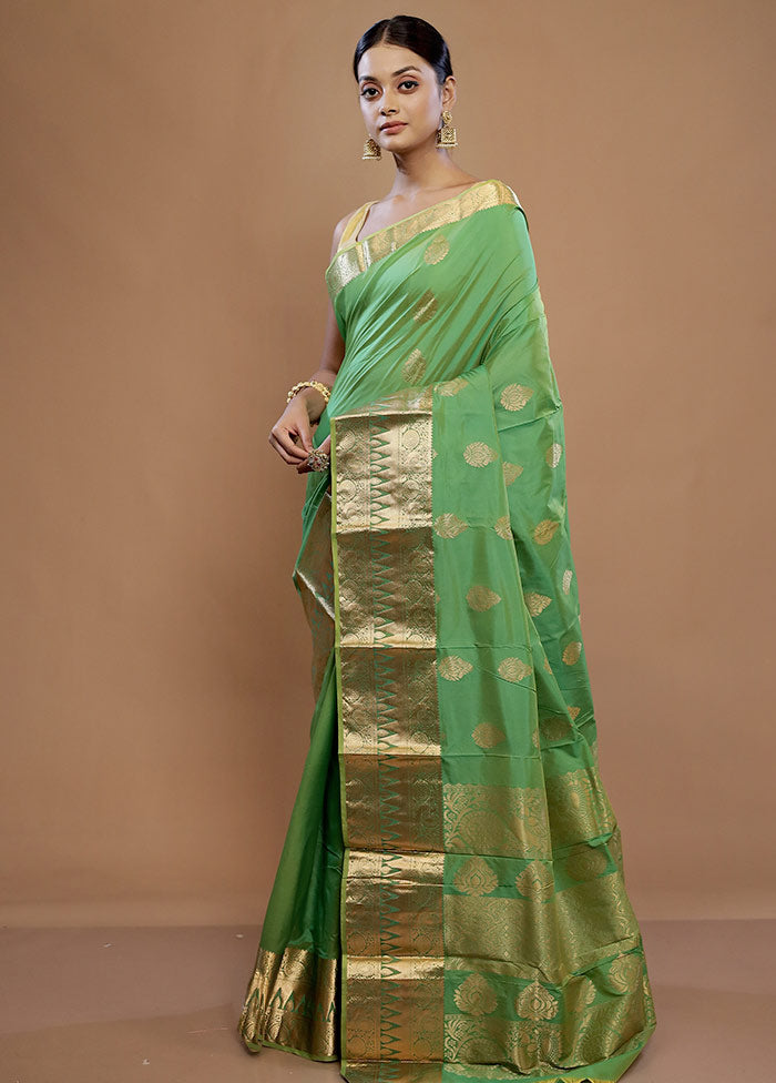 Green Kanjivaram Silk Saree With Blouse Piece - Indian Silk House Agencies