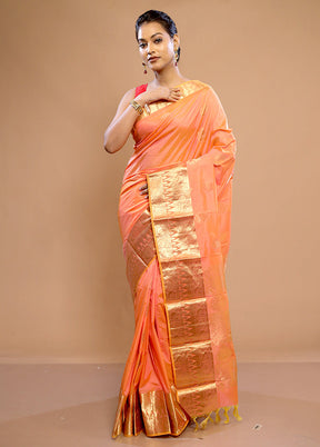 Orange Kanjivaram Silk Saree With Blouse Piece - Indian Silk House Agencies