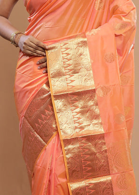 Orange Kanjivaram Silk Saree With Blouse Piece - Indian Silk House Agencies