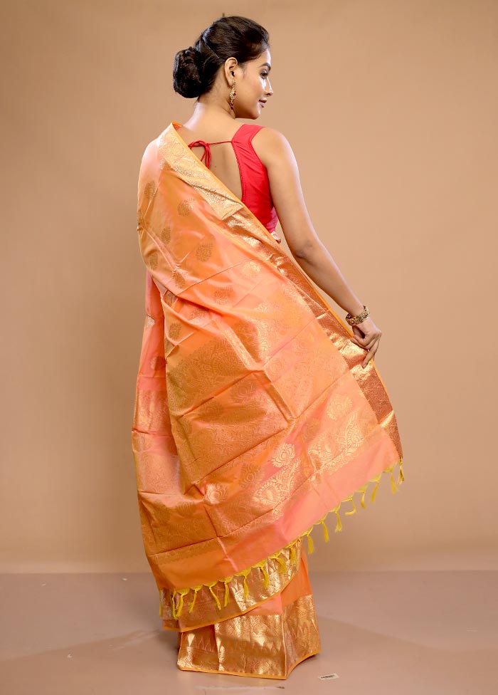 Orange Kanjivaram Silk Saree With Blouse Piece - Indian Silk House Agencies