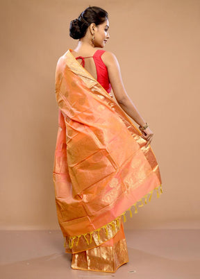 Orange Kanjivaram Silk Saree With Blouse Piece - Indian Silk House Agencies