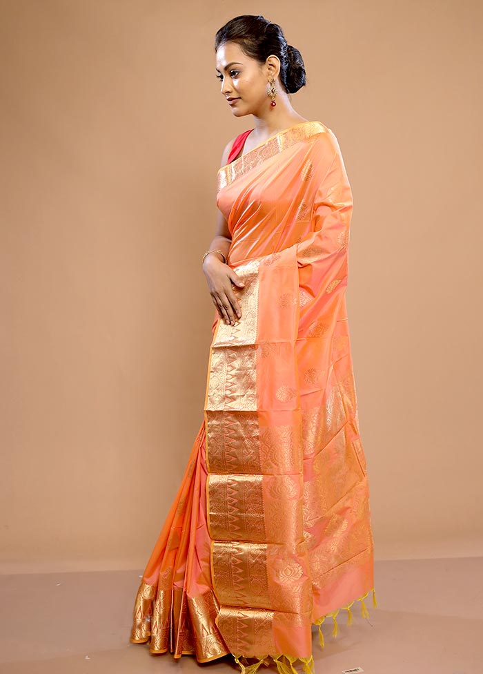 Orange Kanjivaram Silk Saree With Blouse Piece - Indian Silk House Agencies