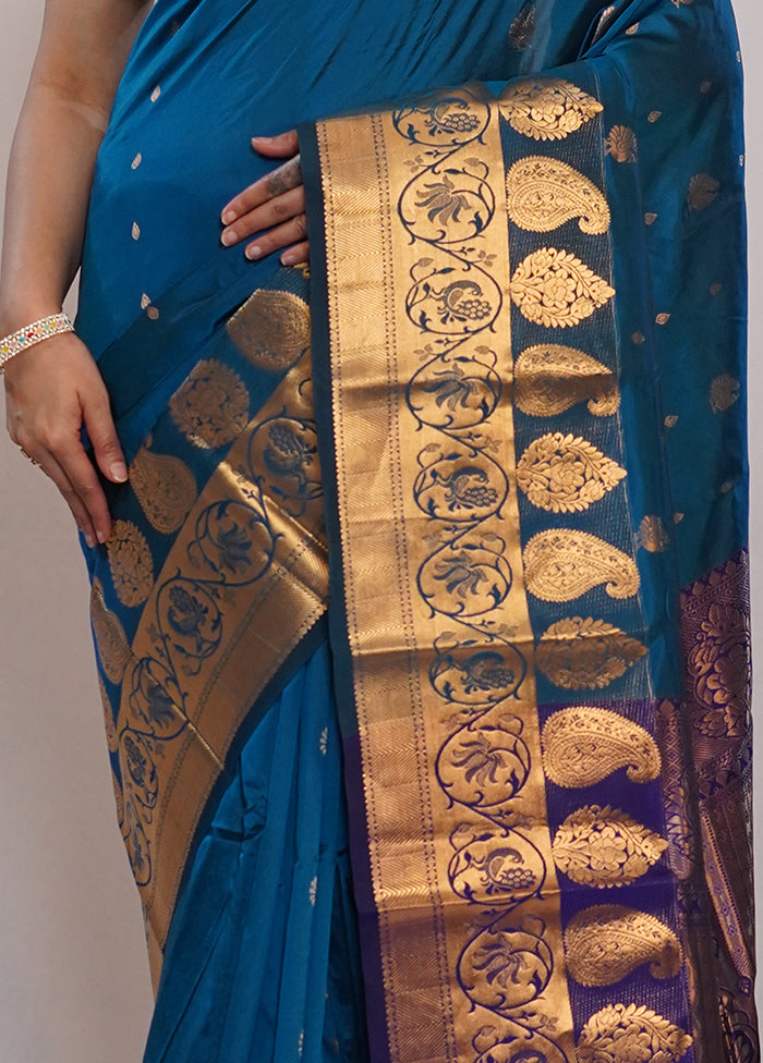 Blue Kanjivaram Silk Saree With Blouse Piece - Indian Silk House Agencies