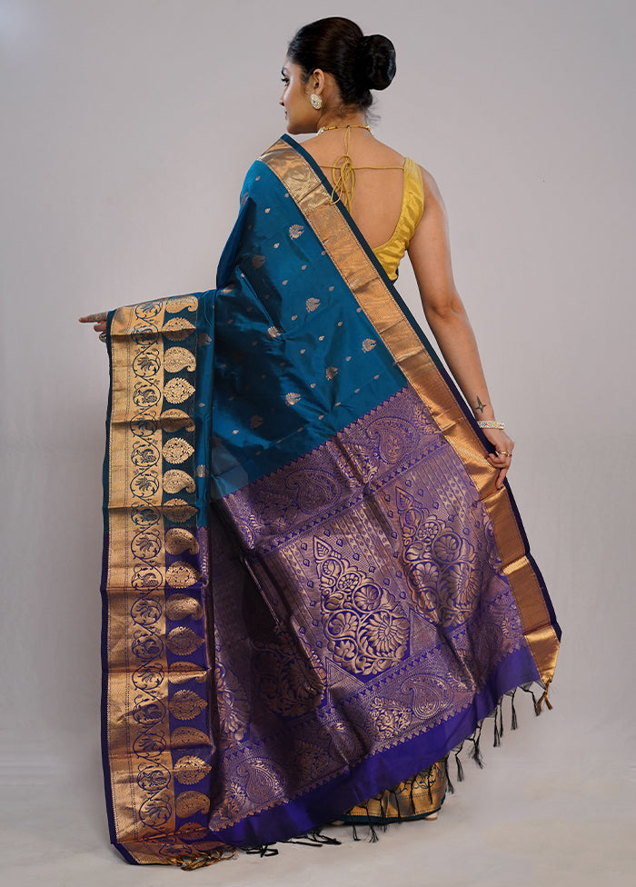 Blue Kanjivaram Silk Saree With Blouse Piece - Indian Silk House Agencies