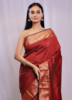 Maroon Kanjivaram Silk Saree With Blouse Piece - Indian Silk House Agencies