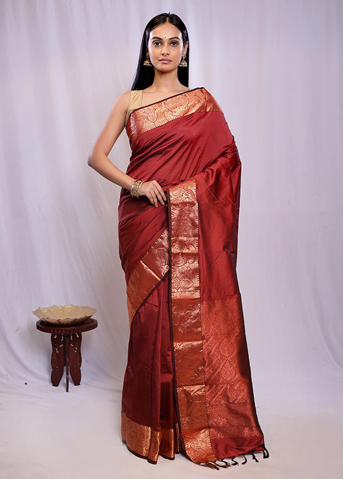 Maroon Kanjivaram Silk Saree With Blouse Piece - Indian Silk House Agencies