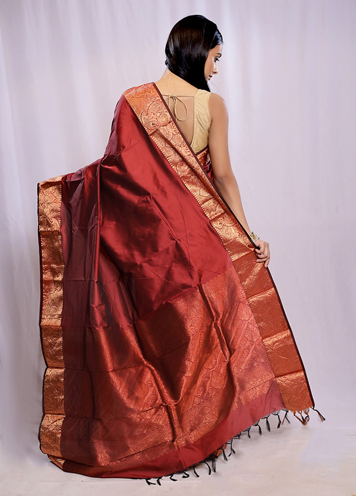 Maroon Kanjivaram Silk Saree With Blouse Piece - Indian Silk House Agencies